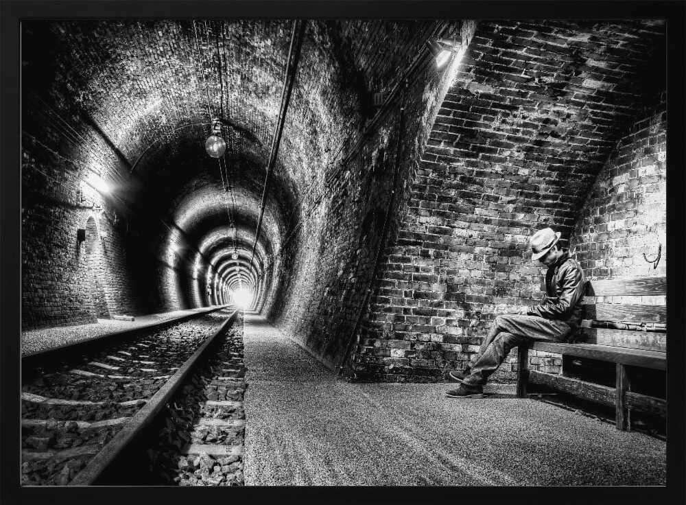 Man Tunnel Light Art Print UK — Dark Moody Dark Wall Art — Living Room — Wall It All Prints