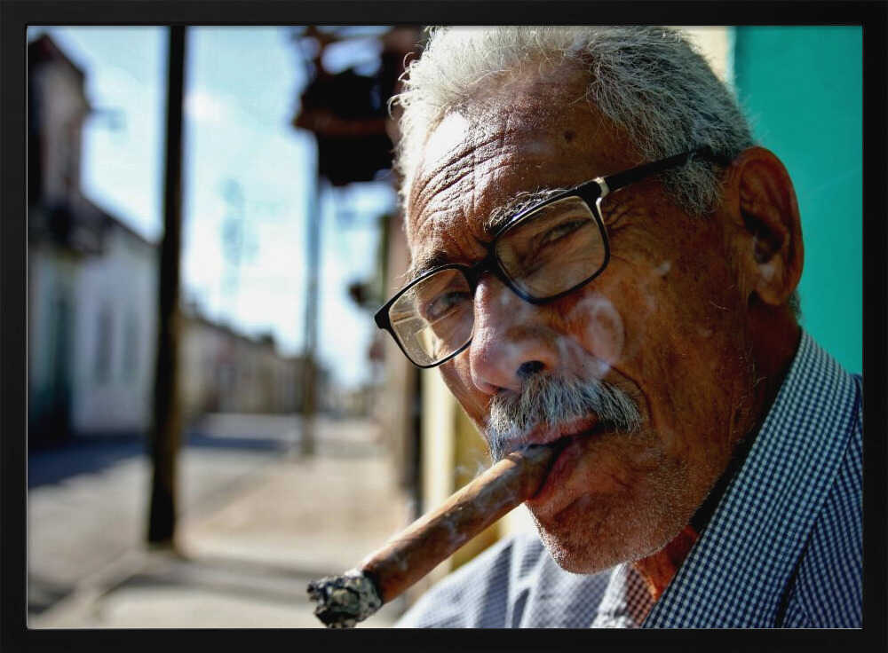 Cuban Cigar Smoker Art Print UK — Portrait Vibrant Wall Art — Living Room — Wall It All Prints