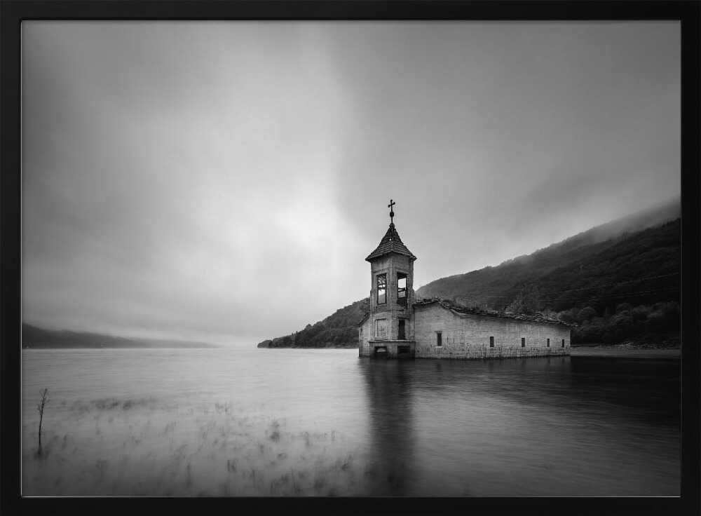 Misty Submerged Church Art Print UK — Dark Moody Calm Wall Art — Bedroom — Wall It All Prints