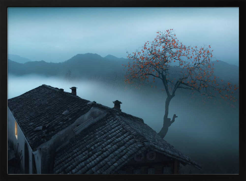 Misty Mountain House Art Print UK — Dark Moody Calm Wall Art — Living Room — Wall It All Prints