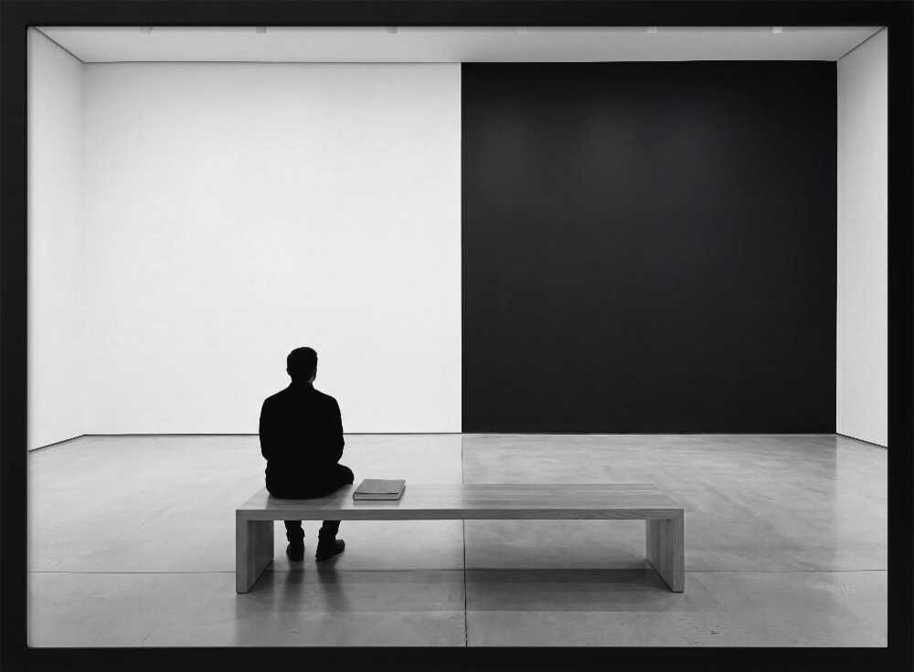 Man in Art Gallery Art Print UK — Abstract Dark Wall Art — Bathroom — Wall It All Prints
