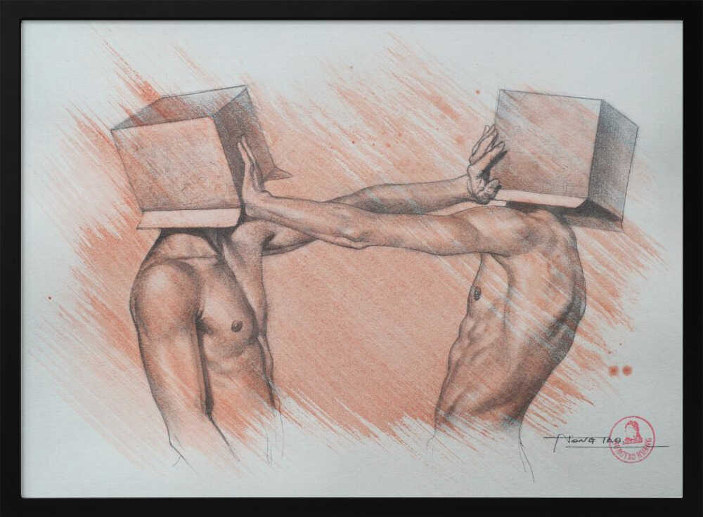 Box Head Struggle Art Print UK — Portrait Vibrant Wall Art — Living Room — Wall It All Prints