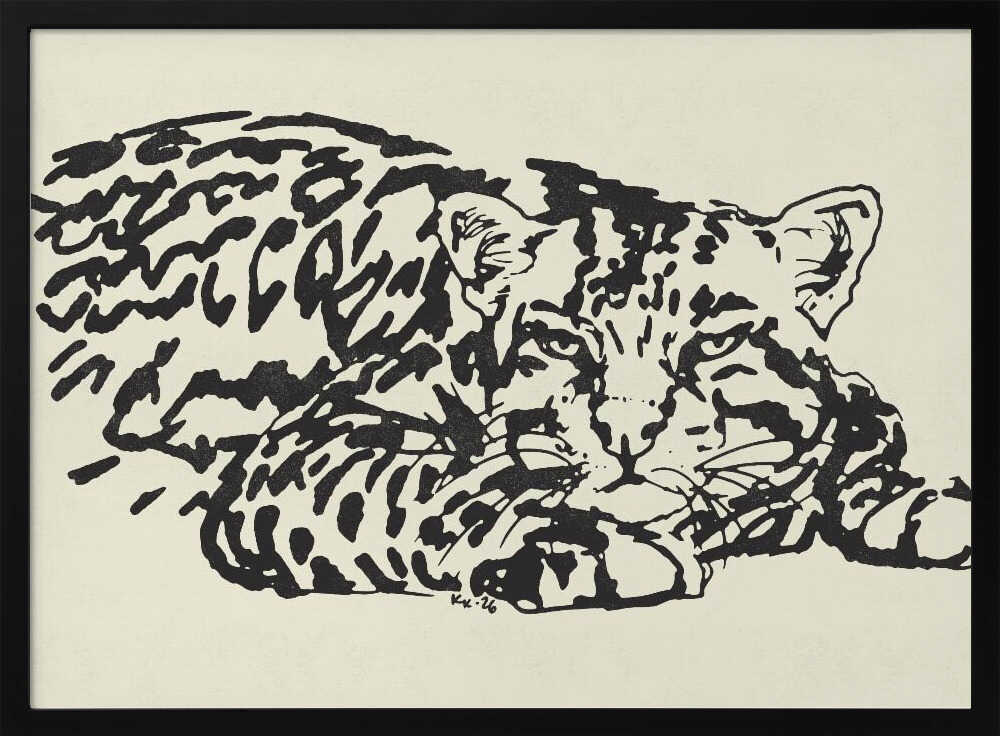Resting Leopard Gaze Art Print UK — Animal Dark Wall Art — Living Room — Wall It All Prints