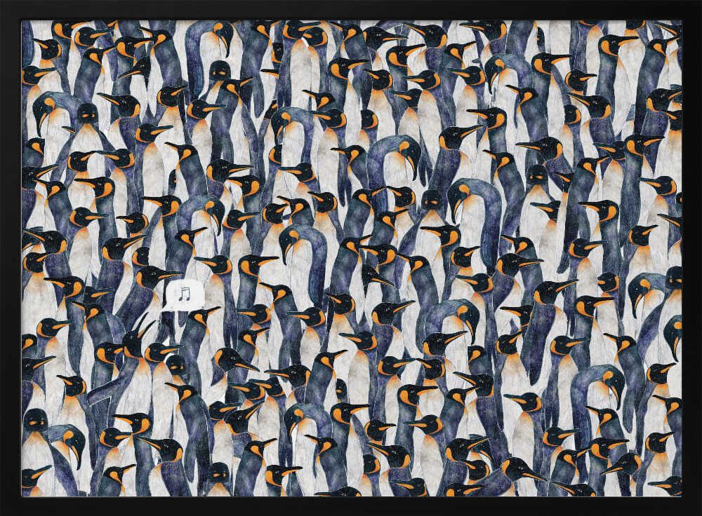 Singing King Penguins Art Print UK — Animal Dark Wall Art — Living Room — Wall It All Prints