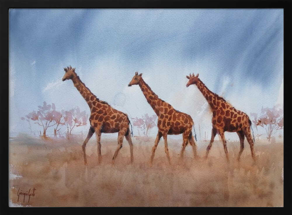 Safari Giraffe Trio Art Print UK — Landscape Calm Wall Art — Living Room — Wall It All Prints