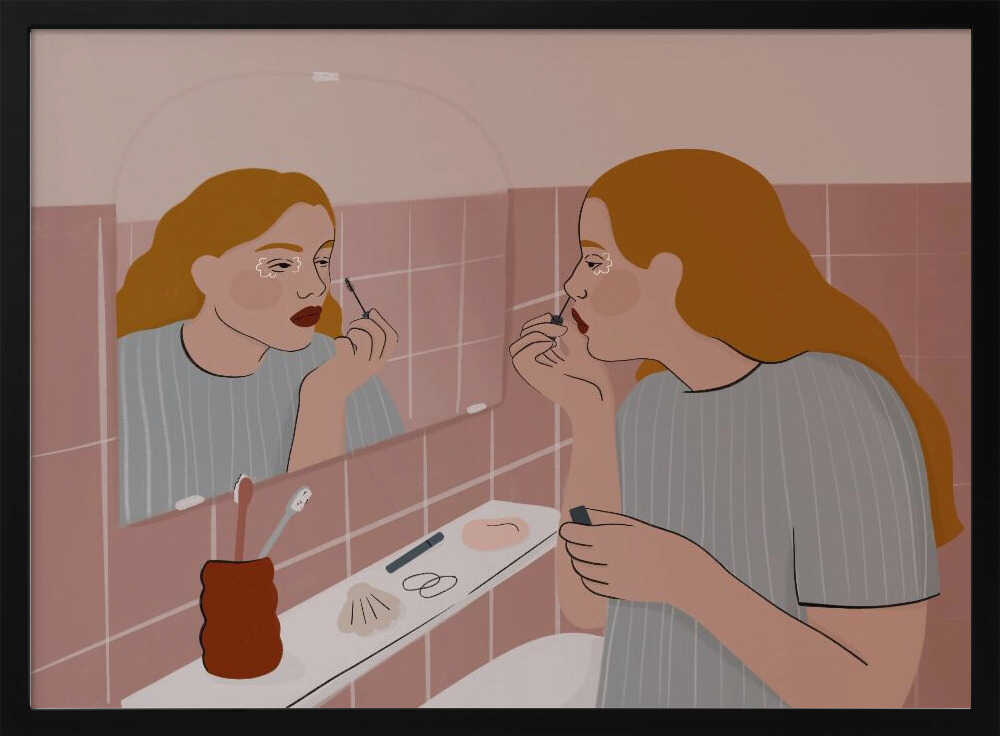 Woman Applying Lipstick Art Print UK — Portrait Vibrant Wall Art — Bathroom — Wall It All Prints