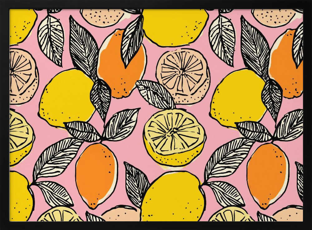 Bright Pink Citrus Pattern Art Print UK — Botanical Vibrant Wall Art — Kitchen — Wall It All Prints