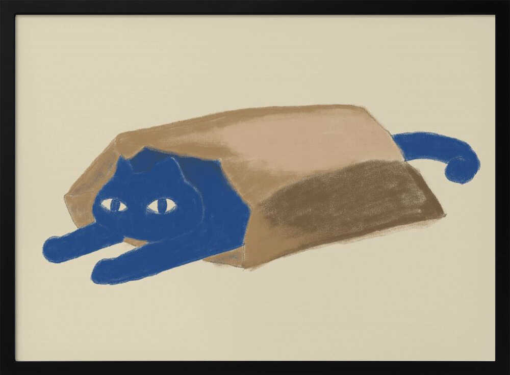 Blue Cat In A Bag Art Print UK — Animal Vibrant Wall Art — Living Room — Wall It All Prints