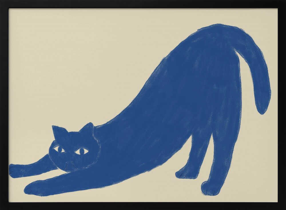 Stretching Blue Cat Art Print UK — Abstract Calm Wall Art — Bedroom — Wall It All Prints