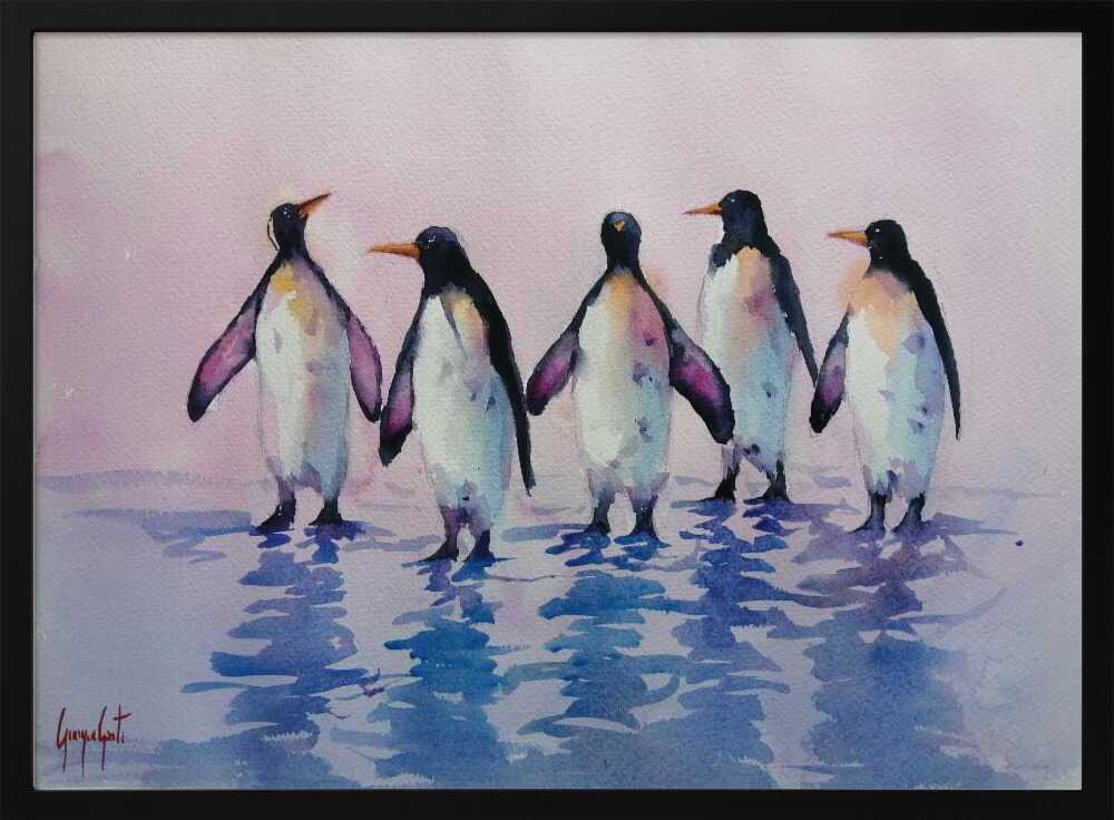 Five Walking Penguins Art Print UK — Animal Calm Wall Art — Living Room — Wall It All Prints
