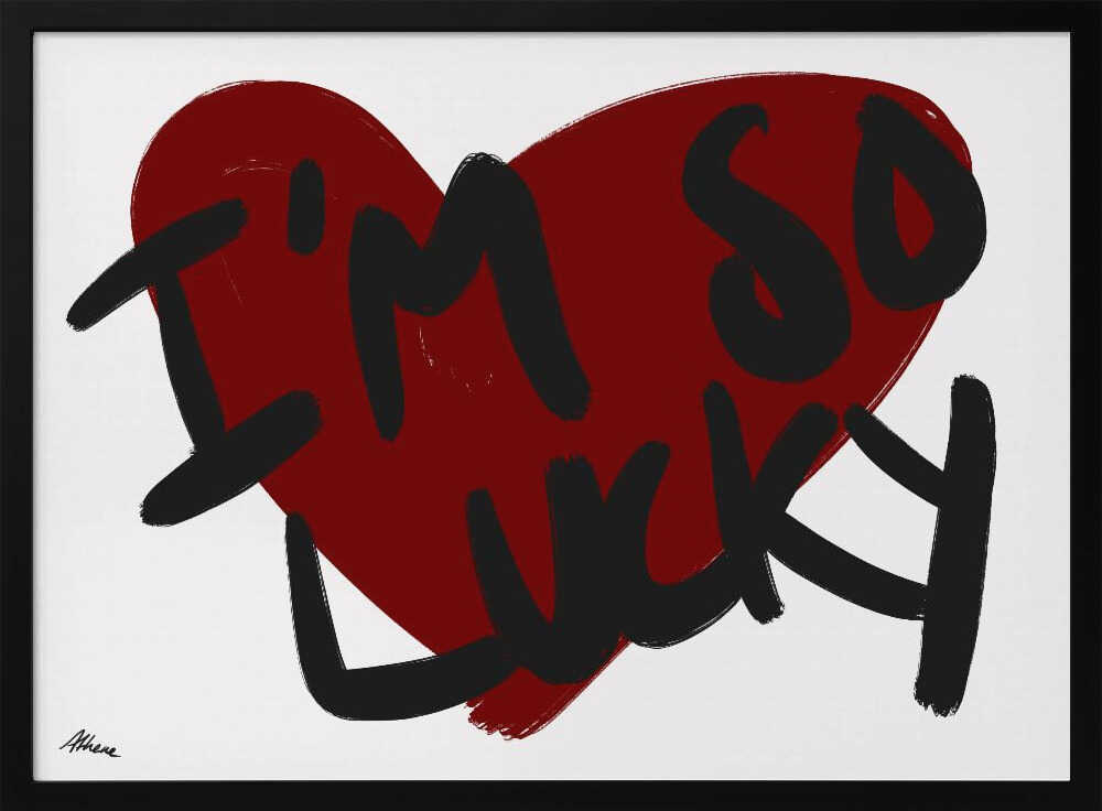 Lucky Red Heart Message Art Print UK — Abstract Vibrant Wall Art — Living Room — Wall It All Prints