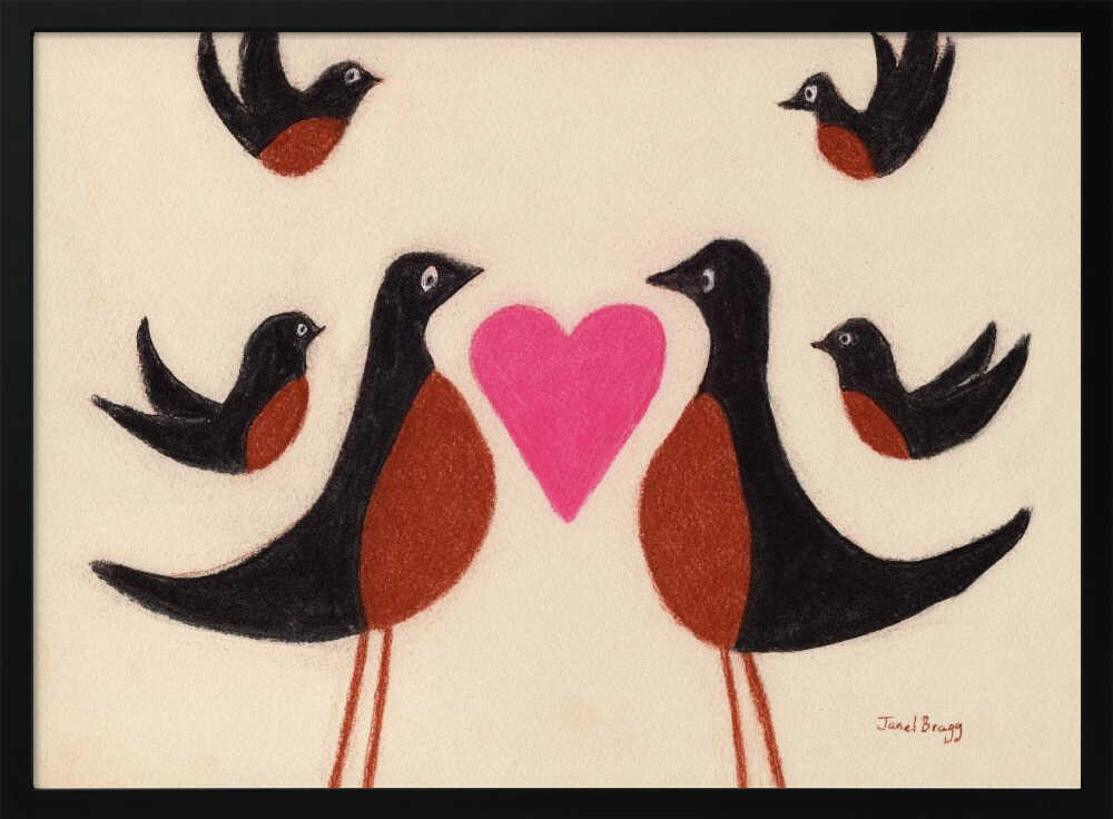 Framed Love Birds Family bird nursery print displayed in a family nursery.