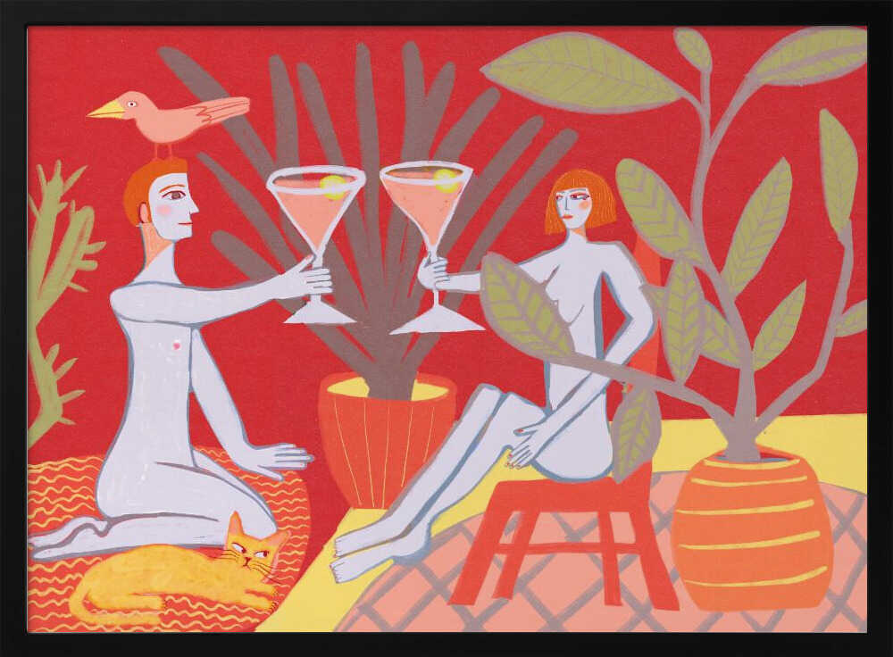 Red Room Nude Couple Art Print UK — Botanical Minimal Wall Art — Living Room — Wall It All Prints