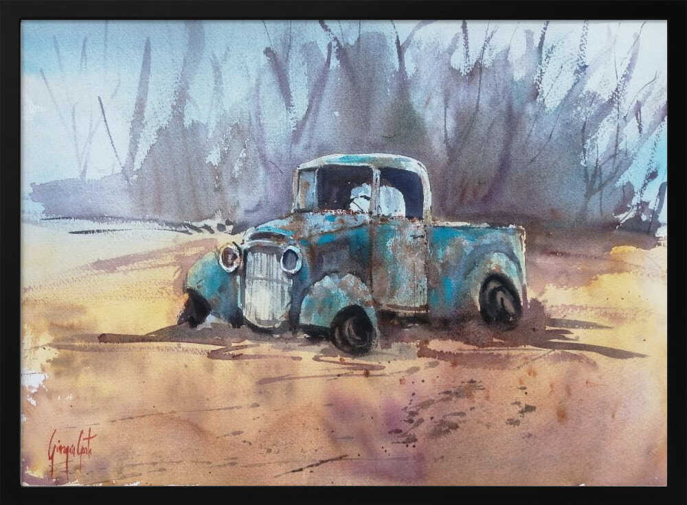 Rusty Blue Pickup Truck Art Print UK — Landscape Vibrant Wall Art — Living Room — Wall It All Prints