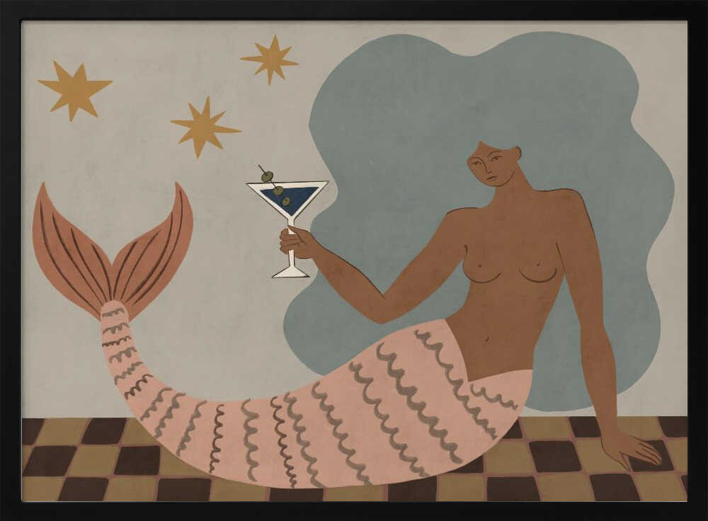 Mermaid Martini Art Print UK — Portrait Elegant Wall Art — Living Room — Wall It All Prints