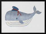 Framed Little Captain Whale ocean nursery print displayed in a nautical baby room.