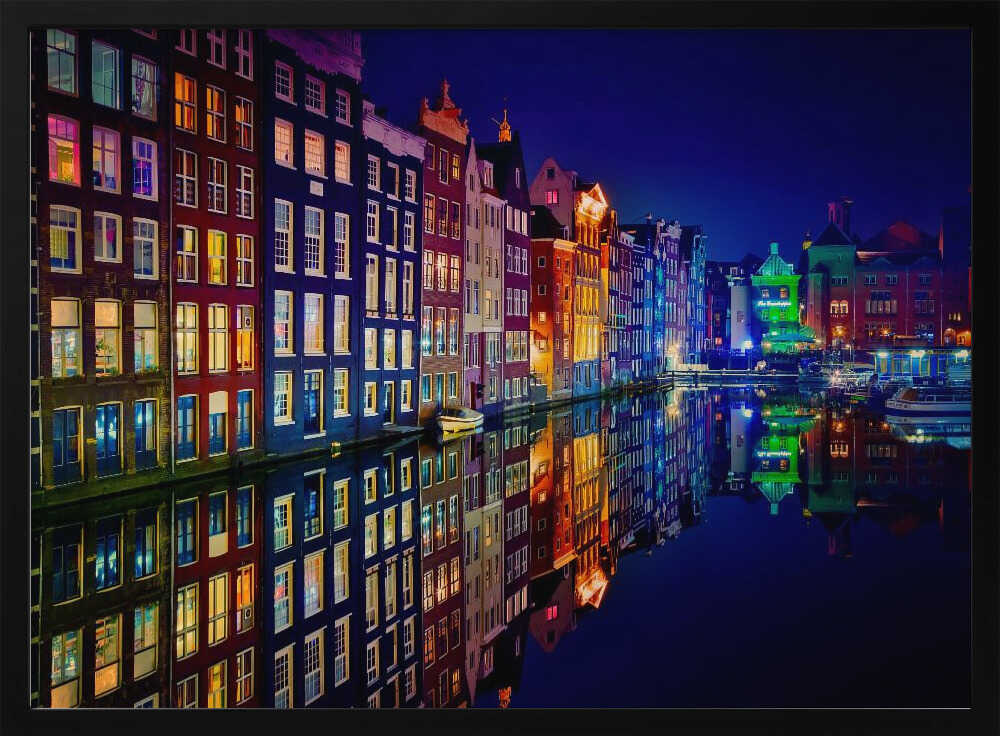 Vibrant Canal City Night Art Print UK — Landscape Vibrant Wall Art — Living Room — Wall It All Prints