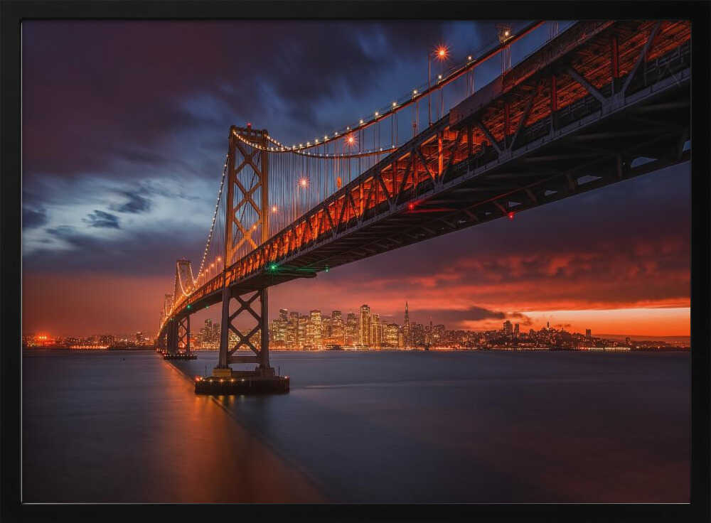 Bay Bridge at Night Art Print UK — Landscape Vibrant Wall Art — Living Room — Wall It All Prints