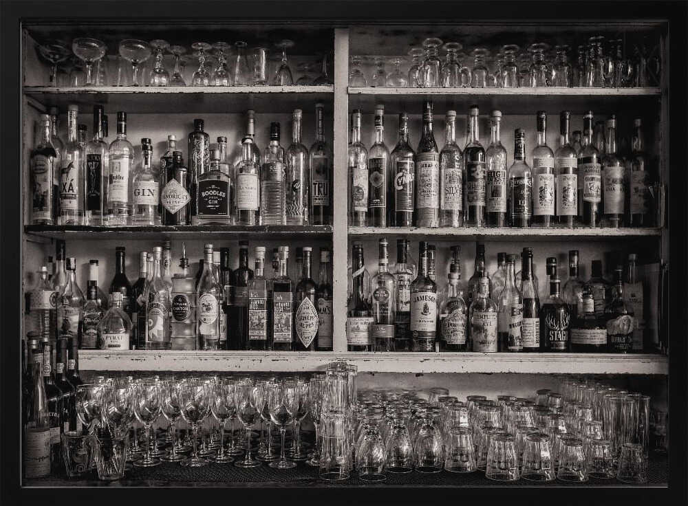 Vintage Bar Spirits Art Print UK — Dark Moody Dark Wall Art — Living Room — Wall It All Prints