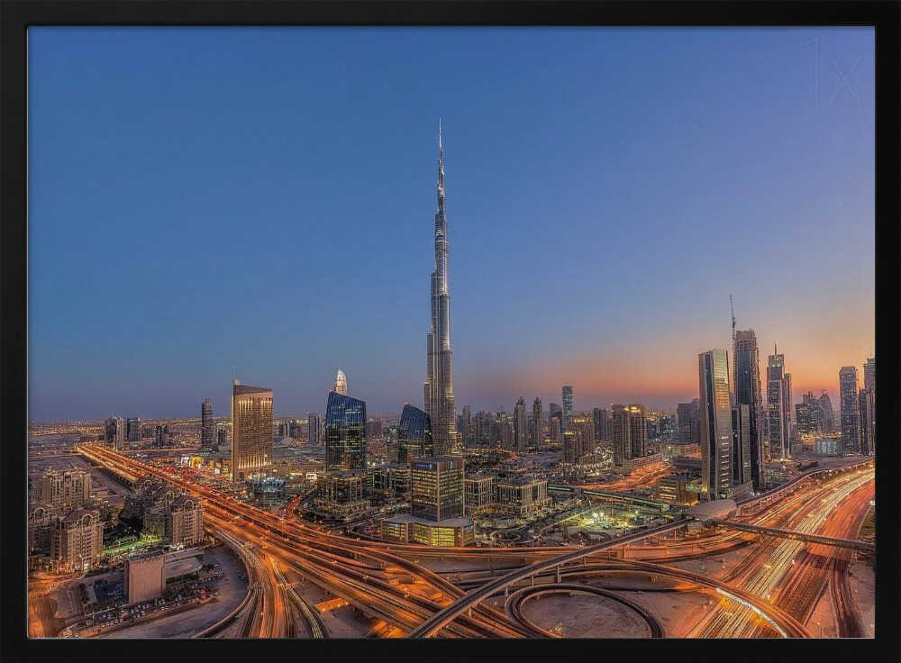 Dubai Evening Skyline Art Print UK — Landscape Vibrant Wall Art — Living Room — Wall It All Prints
