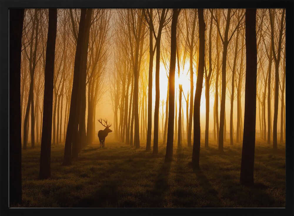 Golden Forest Stag Art Print UK — Landscape Calm Wall Art — Living Room — Wall It All Prints