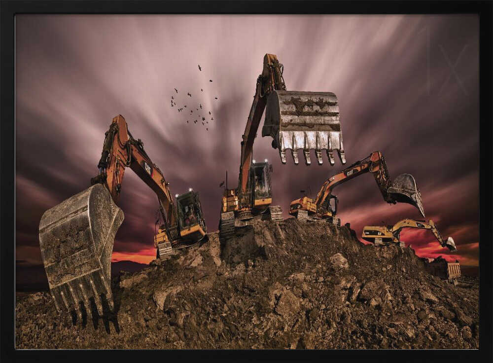 Industrial Excavators Sunset Art Print UK — Dark Moody Dark Wall Art — Living Room — Wall It All Prints