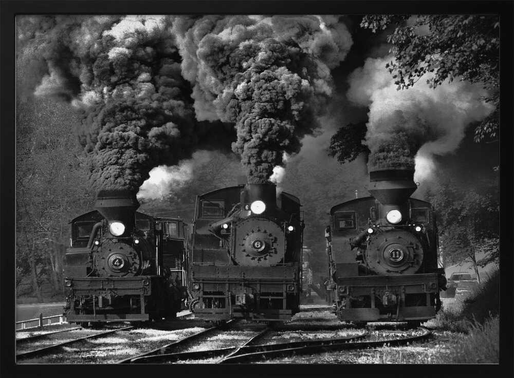 Smoky Steam Trains Art Print UK — Dark Moody Dark Wall Art — Living Room — Wall It All Prints