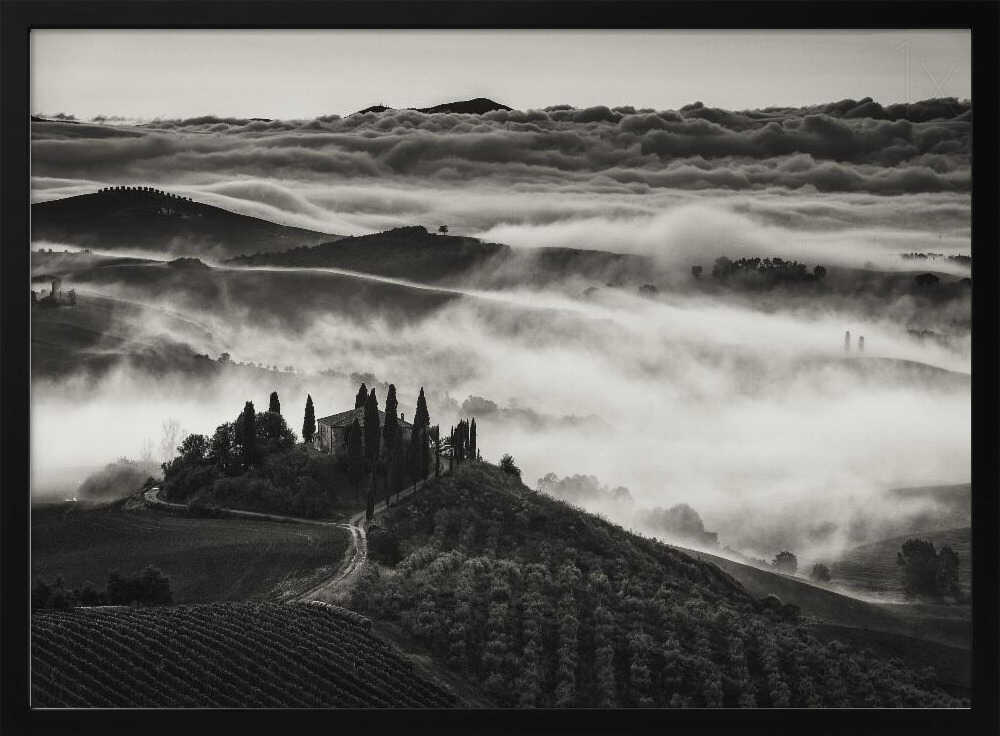 Misty Tuscan Morning Art Print UK — Dark Moody Calm Wall Art — Living Room — Wall It All Prints