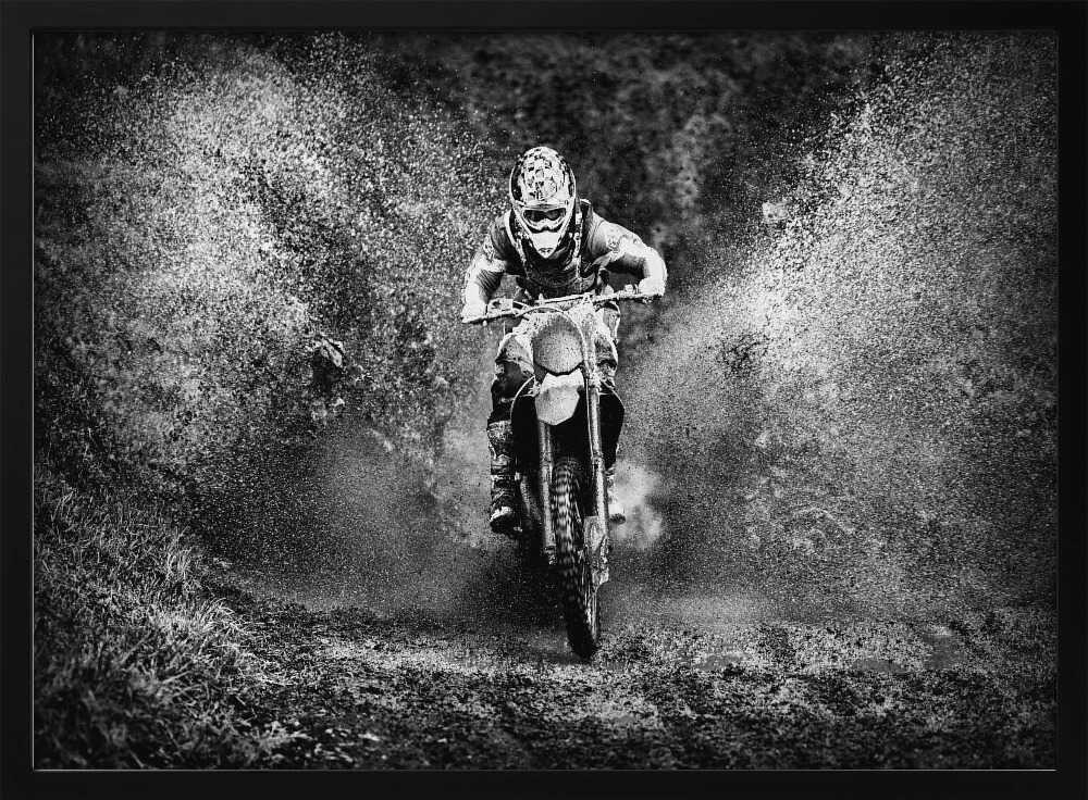 Motocross Mud Splash Art Print UK — Automotive Dark Wall Art — Living Room — Wall It All Prints