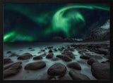 Northern Lights Rocky Shore Art Print UK — Dark Moody Vibrant Wall Art — Living Room — Wall It All Prints