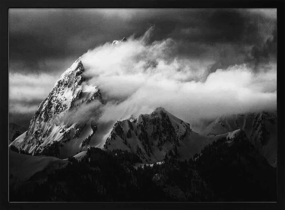 Majestic Cloudy Mountains Art Print UK — Dark Moody Calm Wall Art — Living Room — Wall It All Prints