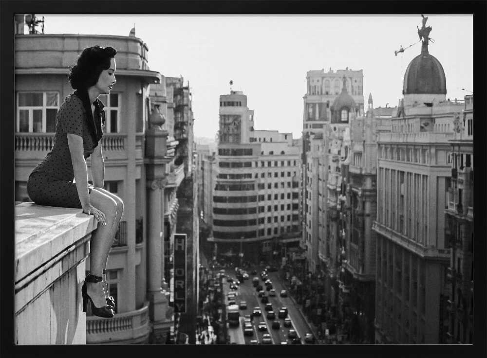 Elegant Woman City Rooftop Art Print UK — Portrait Dark Wall Art — Living Room — Wall It All Prints