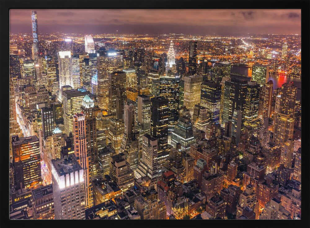 New York Night Skyline Art Print UK — Dark Moody Vibrant Wall Art — Living Room — Wall It All Prints