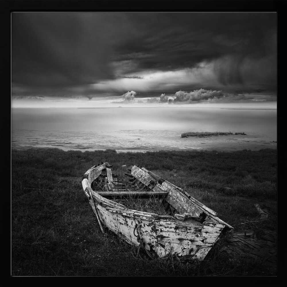Abandoned Boat Dark Sky Art Print UK — Dark Moody Calm Wall Art — Bedroom — Wall It All Prints