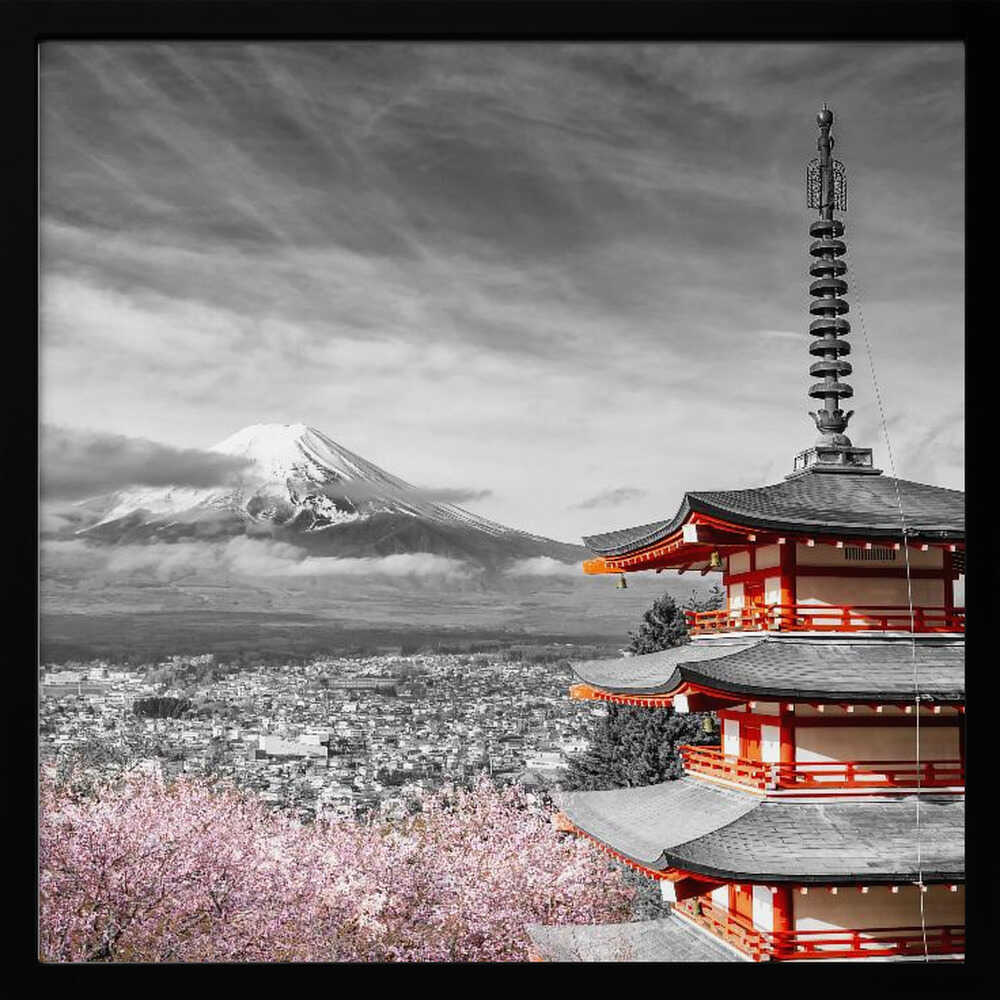 Mount Fuji Pagoda Blossoms Art Print UK — Japanese Calm Wall Art — Living Room — Wall It All Prints