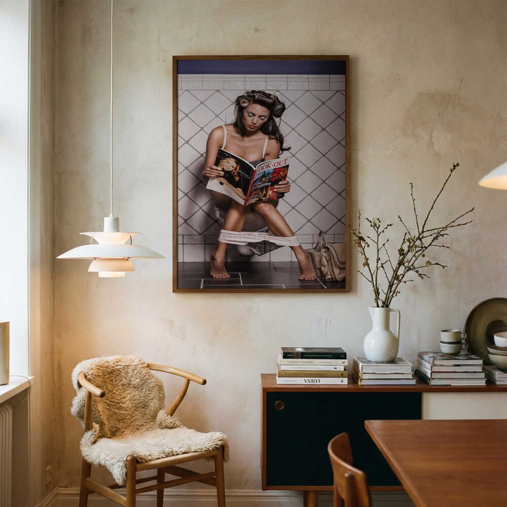 Retro Bathroom Reader Art Print UK — Portrait Minimal Wall Art — Bathroom — Wall It All Prints
