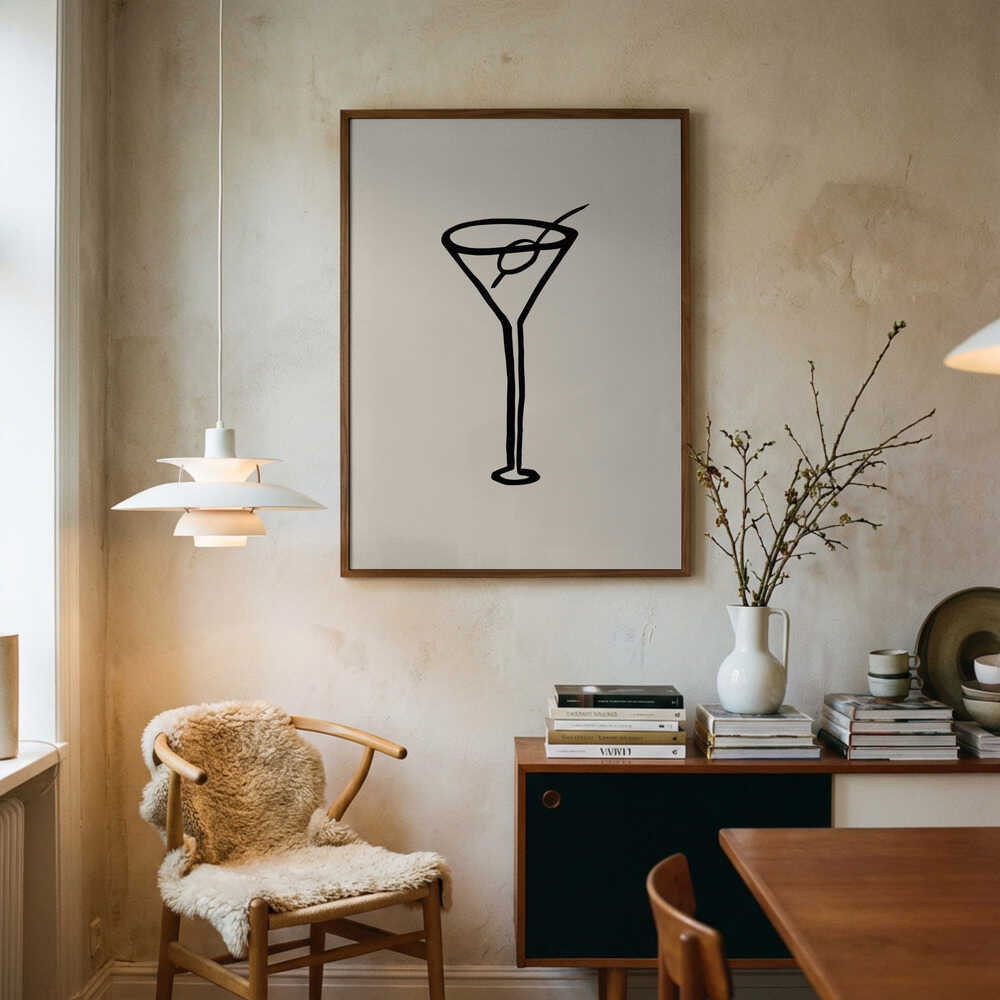 Martini Glass Sketch Art Print UK — Abstract Dark Wall Art — Office — Wall It All Prints