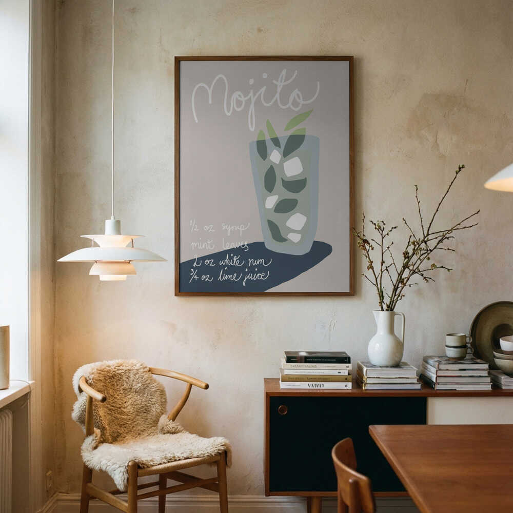 Mojito Cocktail Recipe Art Print UK — Abstract Minimal Wall Art — Office — Wall It All Prints
