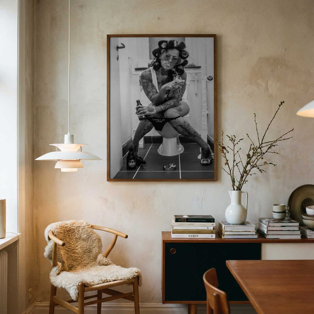 Rebellious Bathroom Woman Art Print UK — Portrait Dark Wall Art — Bathroom — Wall It All Prints