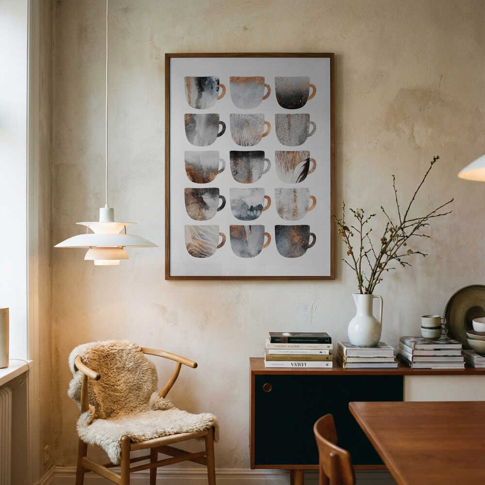 Metallic Abstract Mugs Art Print UK — Abstract Dark Wall Art — Kitchen — Wall It All Prints