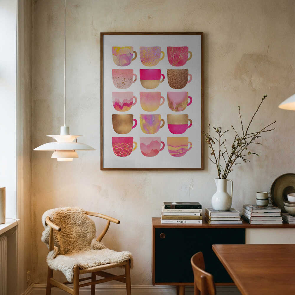 Pink Gold Cup Collection Art Print UK — Abstract Vibrant Wall Art — Kitchen — Wall It All Prints