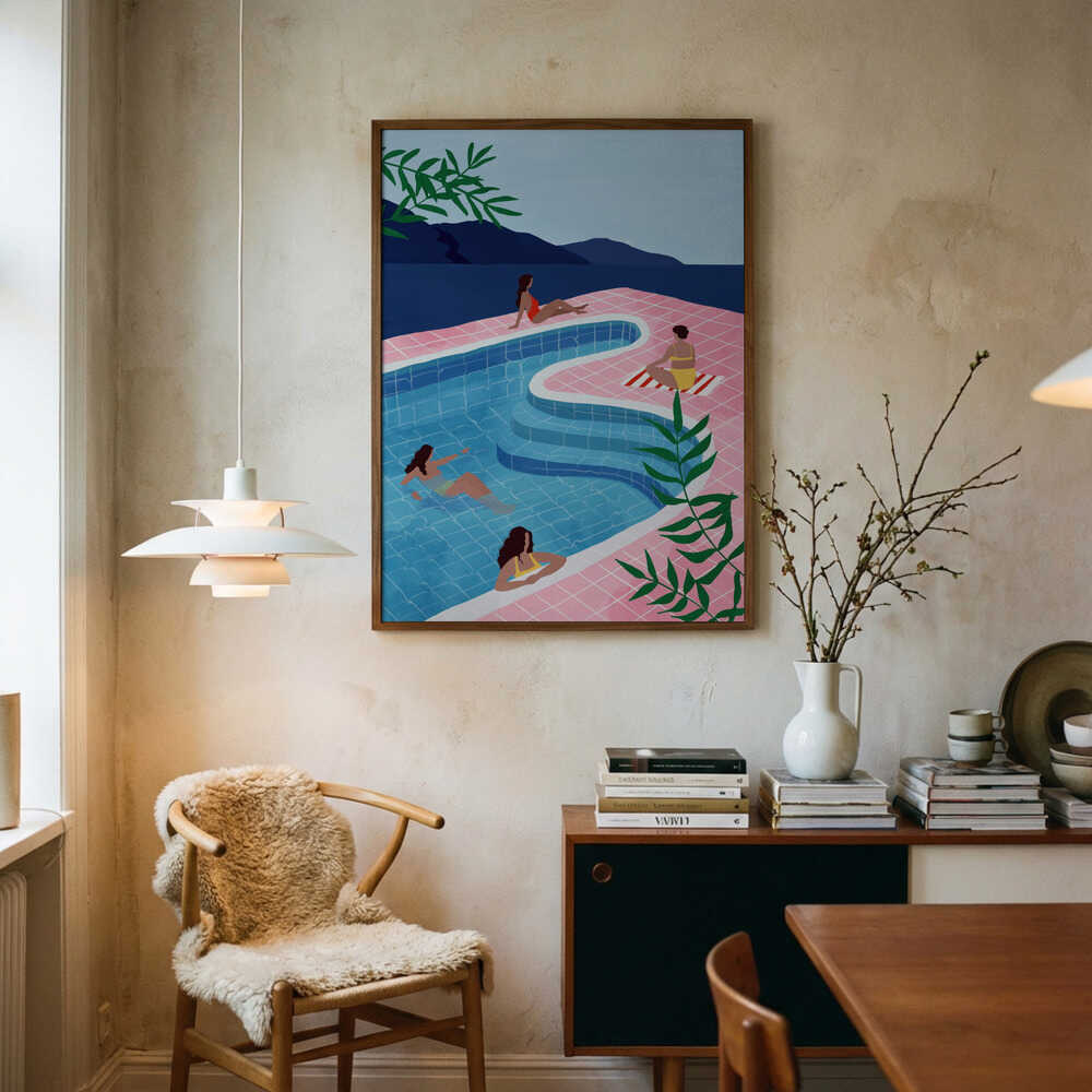 Tropical Pool Day Art Print UK — Abstract Vibrant Wall Art — Living Room — Wall It All Prints