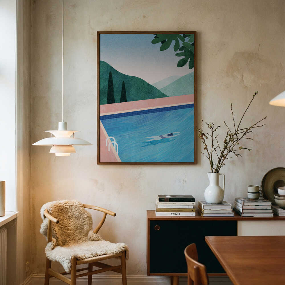 Serene Mountain Swim Art Print UK — Portrait Vibrant Wall Art — Living Room — Wall It All Prints