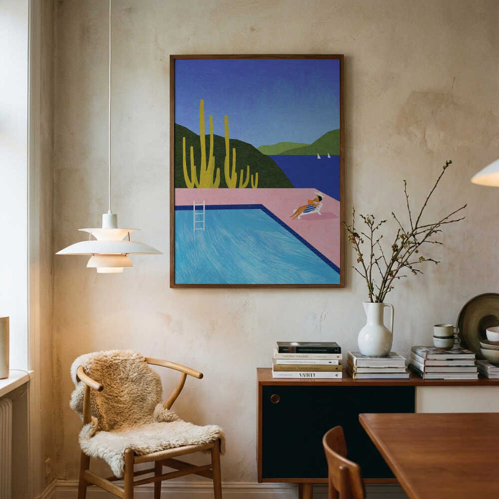 Poolside Ocean View Art Print UK — Portrait Vibrant Wall Art — Bathroom — Wall It All Prints
