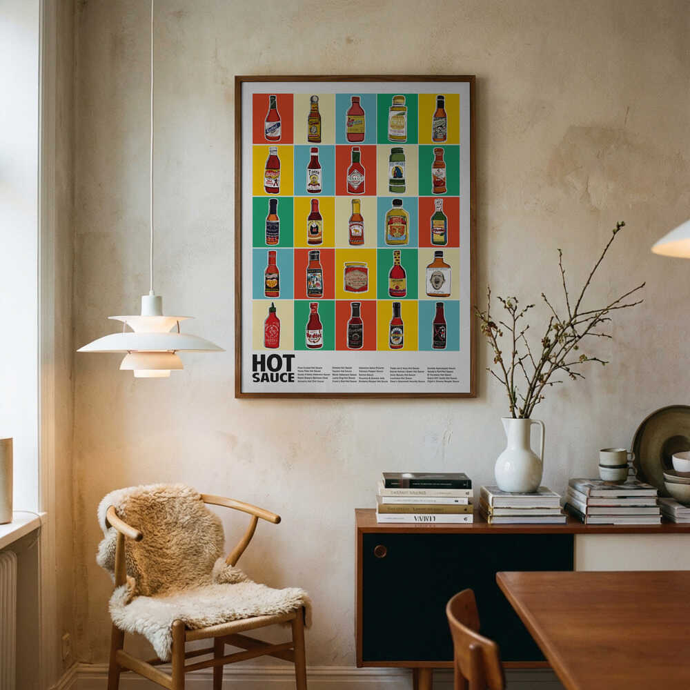 Colorful Hot Sauces Art Print UK — Food Vibrant Wall Art — Kitchen — Wall It All Prints
