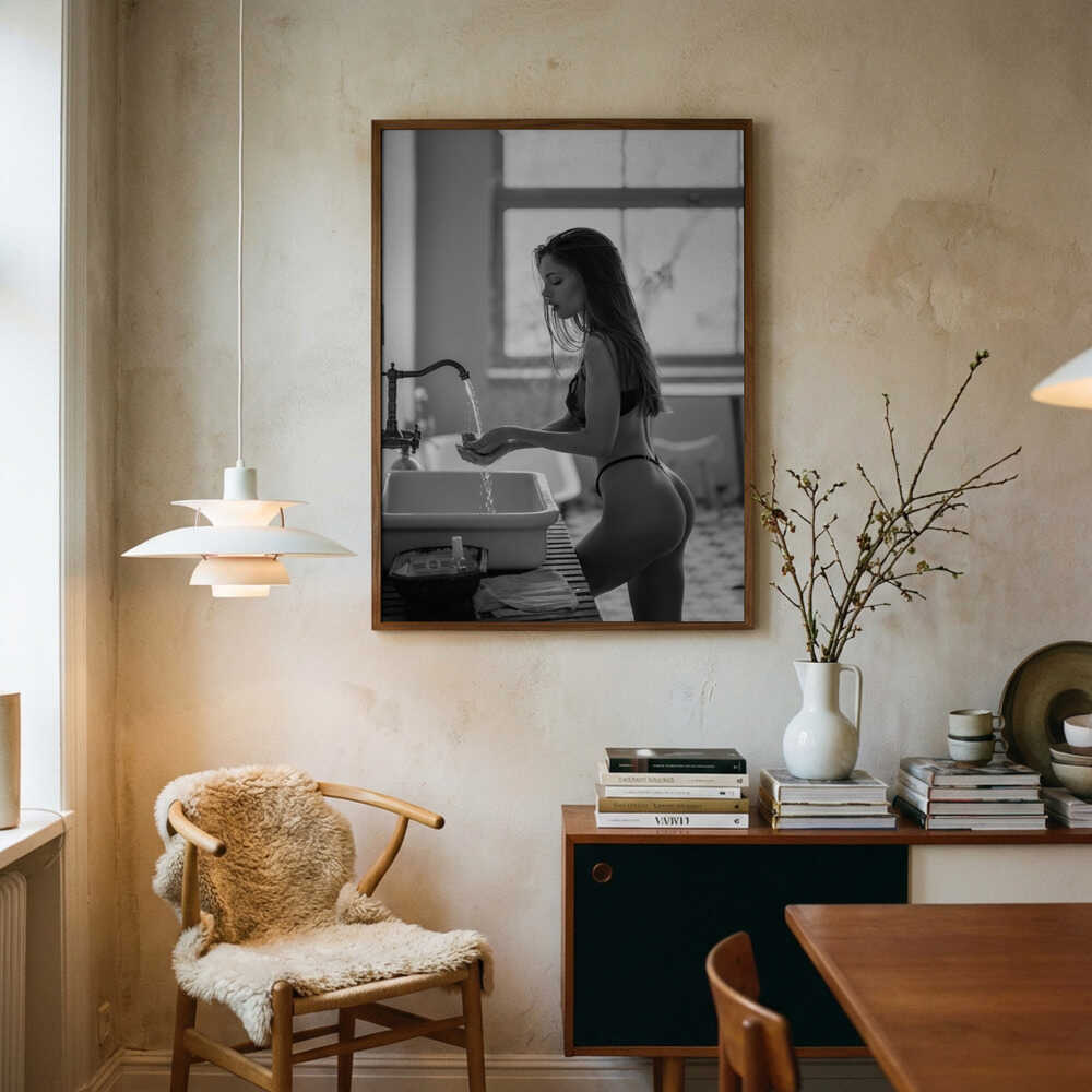 Sensual Woman at Sink Art Print UK — Dark Moody Dark Wall Art — Bathroom — Wall It All Prints