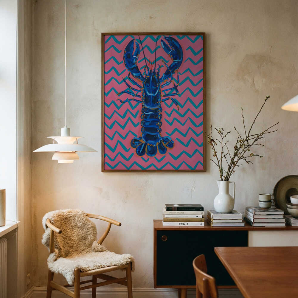 Vibrant Blue Lobster Chevron Art Print UK — Abstract Vibrant Wall Art — Kitchen — Wall It All Prints