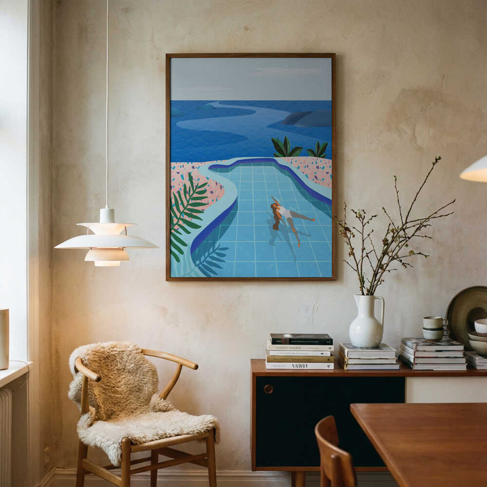 Girl in Pool Art Print UK — Botanical Vibrant Wall Art — Living Room — Wall It All Prints