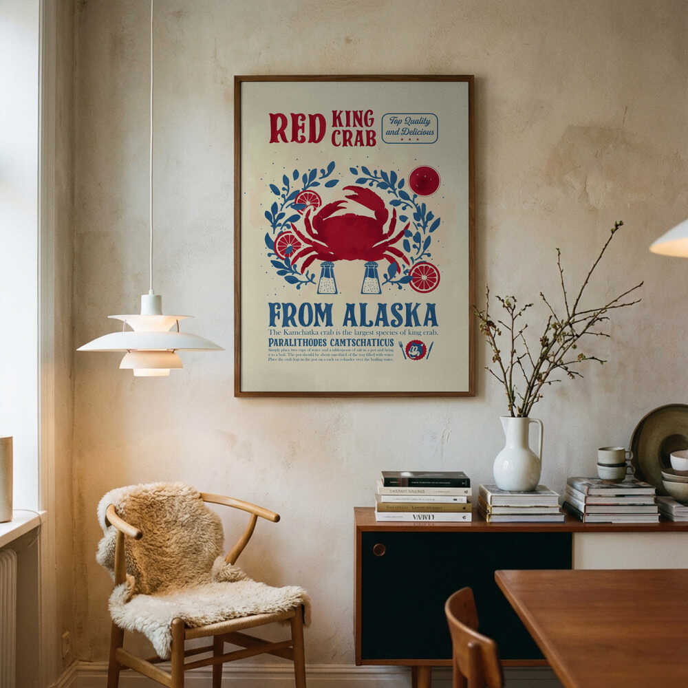 Alaskan Red King Crab Art Print UK — Vintage Vibrant Wall Art — Kitchen — Wall It All Prints