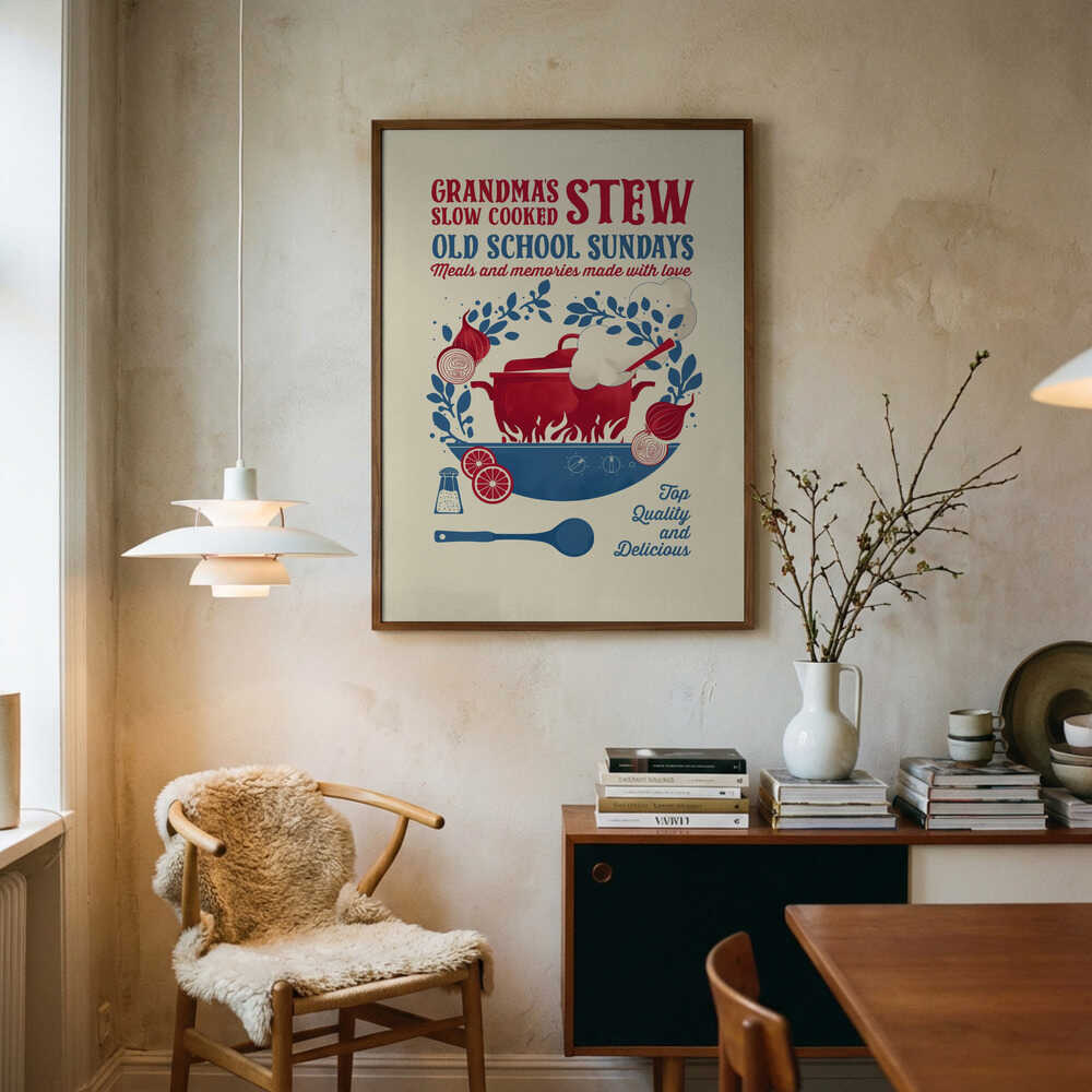 Grandma's Slow Cooked Stew Art Print UK — Vintage Vibrant Wall Art — Kitchen — Wall It All Prints